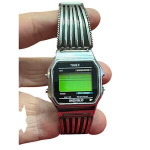 Timex T78582 Digital X-Long Silvertone Expansion Band Watch Indiglo-Vintage ban